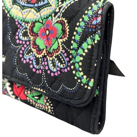 Vera Bradley Kiev Paisley Floral Black Quilted 4.5" x 9" Tri-Fold Wallet - Picture 2 of 6